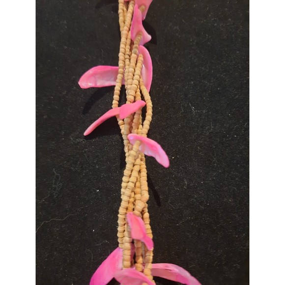 Vintage Pink Abalone Shell and Brown Seed Beads, Multi Strand Necklace - Picture 3 of 5